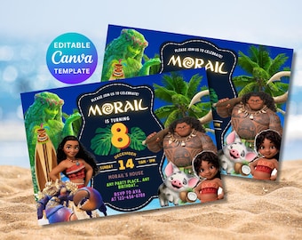 Editable Moana Invitation, Moana Invite, Kids Theme Party Digital Birthday Invite, Hawaiian Kids Party Template, Instant Download Invitation