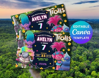 Trolls invitation, Trolls Birthday Invite Printable, Trolls Craziest Party Birthday Invitation, Digital Trolls Party Editable Template Canva