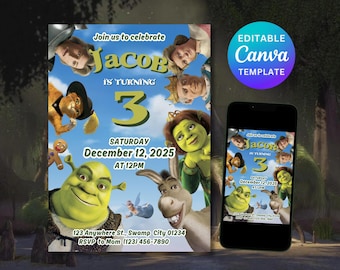 Editable Shrek Party Invitation, Minimalist Shrek Costume Party invite, Digital Download, Canva Template, Shrek Invitation, Shrek Invite