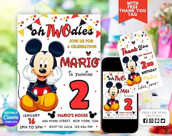 Oh Twodles Invitation, Mickey Birthday Invitation, Mickey Mouse Invitations, Mouse Editable Invitation, Mickey Twodles invite, Mickey Invite