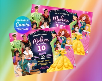 Editable Princesses and Prince Invitation, Royal Princess Any Age Birthday Invite, Girl Princess Birthday Theme, Princess Party Invitation