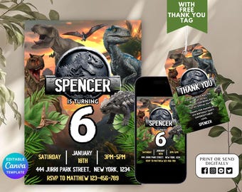 World Dinosaur Park Birthday Invitation, Kids invitation, Digital Party Invite, Modern Birthday Template Printable, T-Rex party invite