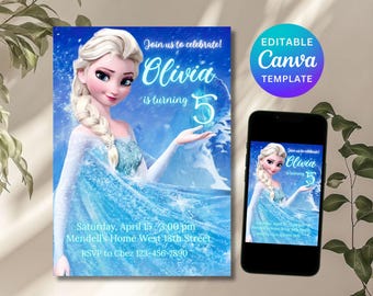 Frozen Birthday Invitation Frozen Invitation Princess Elsa Anna Party Invitation Girl Frozen Birthday Invite Theme EDITABLE Digital Instant