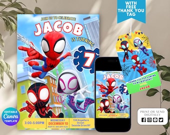 Invitación de cumpleaños de Spidey y sus increíbles amigos, invitación de Spidey, fiesta de Spiderman, invitación digital instantánea editable para niño de Spidey y sus amigos