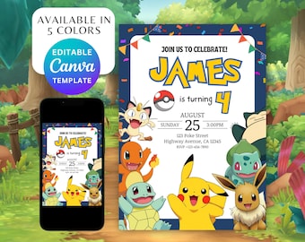 Editable Pokemon Invitation, Pokemon Birthday Invitation Pokemon Invitation Pokemon Birthday Party Invite Digital Pokemon Card Invitation