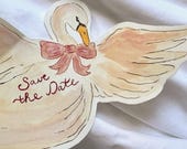 Hand-Painted Swan Save the Date Template: Elegant and Romantic Wedding Invitation (Canva Editable, Digital Download)