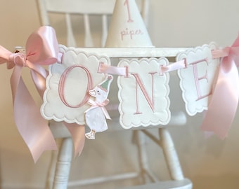 Silly Goose First Birthday High Chair Banner | Classic Pink Cake Smash Photo Prop | Heirloom Keepsake Banner | ONE Girls Party