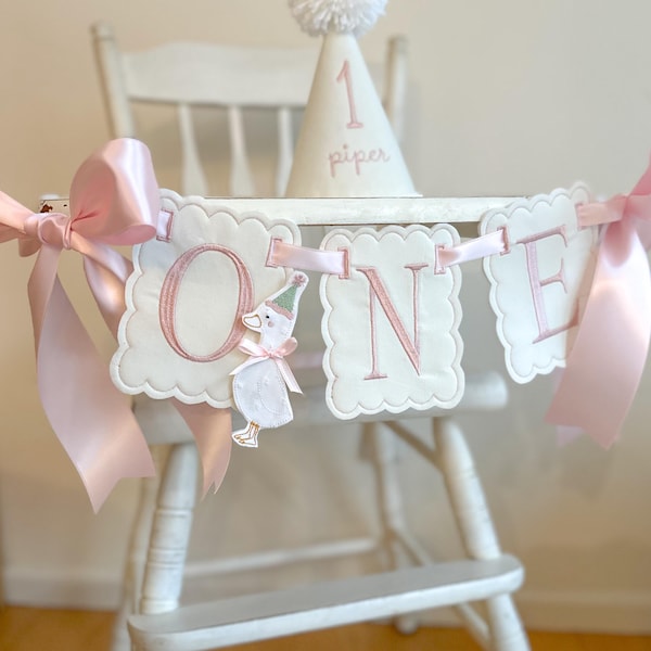 Silly Goose First Birthday High Chair Banner | Classic Pink Cake Smash Photo Prop | Heirloom Keepsake Banner | ONE Girls Party