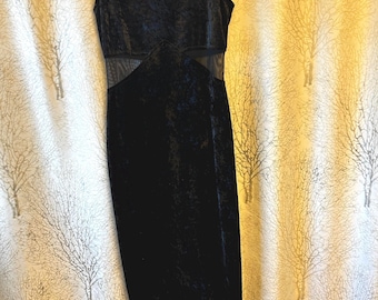 Vintage 1990s black velvet dress with sheer cutout