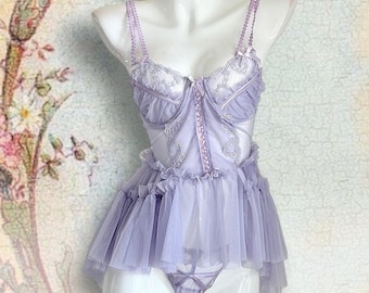 Linda Lace Lingerie Dress, Sheer Backless Nightgown, Slip Dress, Coquette Sleepwear