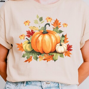 Watercolor Pumpkin PNG | Fall Leaves Sublimation Design | Autumn Harvest Clipart | Thanksgiving Shirt Printable