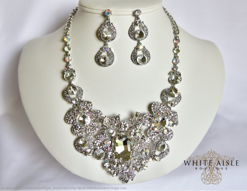 Wedding Jewelry Set Crystal Bridal Statement Necklace Etsy