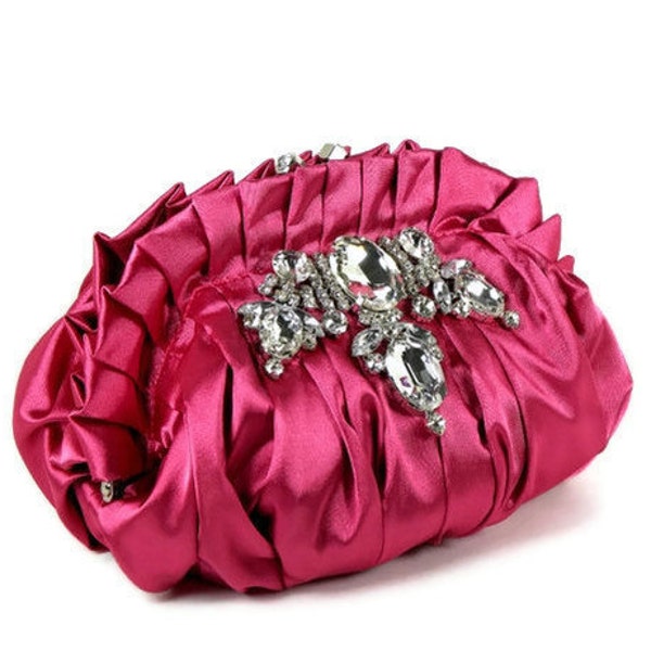 MARIELLA - Evening Bag Bridal Bridesmaid Clutches Purses Fuchsia with Rhinestone Accent