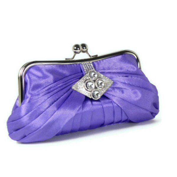 Purple Bridal Clutch, Vintage Style Clutch, Bridesmaids Clutch, Evening Bag with Vintage Style Brooch - Also in Gold