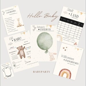 Babyparty; Partyspiele; Gästebuch; Willkommensschild