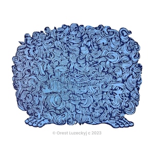 Lockiges Haariges Monster Holzschnitt (Blau)