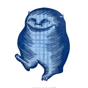 Walking Monster in Plaid Woodcut (Blue)