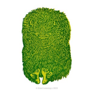 Sitzendes Monster Holzschnitt (grün)
