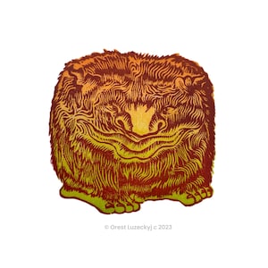 Stomping Monster Woodcut (Orange and Green Gradient)