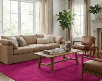 Solid Fuchsia Area Newzealand Wool Rug – Minimal Modern Plain Carpet for Living Room.