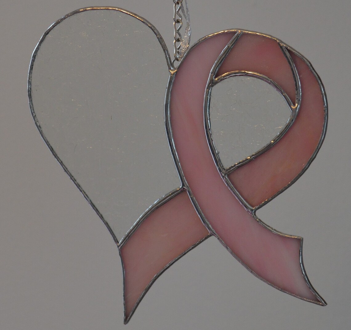 Stained Glass Suncatcher Pink Ribbon Heart Breast Cancer Etsy