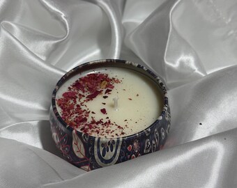 2oz Candle Tin Minis - Rose - Fields of June Collection - Soy Wax Candle - Tribal Tin - Mini Candle - Rose Scented - All Natural Candle