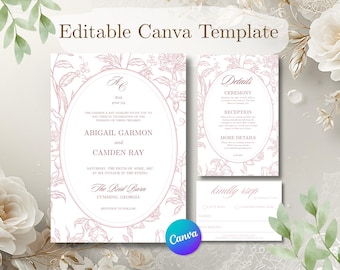 Dusty Rose Berries Wedding Invitation Suite | Regency Period Inspired Floral Canva Template