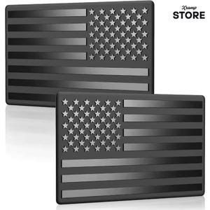 2pcs Small Matte Black American Flag Sticker Decal - 3D US Flag Emblem for Car, Truck, Motorcycle, Laptop, Helmet - Patriotic Decals