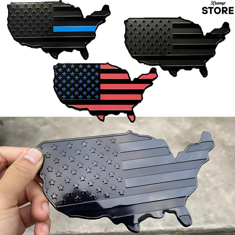 Map Emblem USA Flag Map Car Sticker: Aluminum Emblem, Patriotic Decal - Etsy