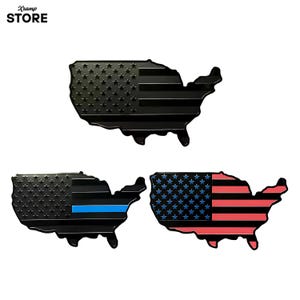 USA Flag Map Car Sticker: Aluminum Emblem, Patriotic Decal