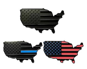 Bilklistermärke med karta över USA:s flagga: Aluminiumemblem, patriotisk dekal