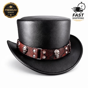 Sombrero de copa de cuero negro con calavera, estilo steampunk gótico, para motociclistas, cosplay y disfraces del oeste - DDP US