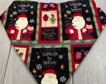 Christmas Pet Bandana with snaps: 100% Cotton flannel, washable and durable. Many sizes!