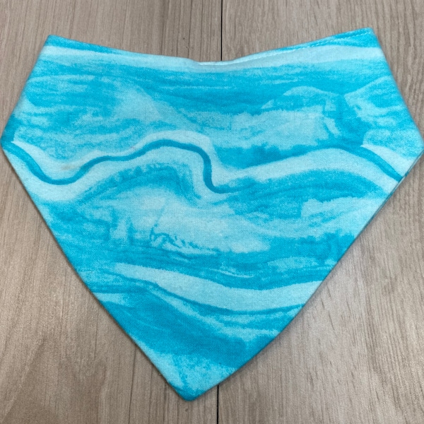 Customizable Pet Bandana with snaps: 100% Cotton flannel, washable and durable. Many sizes! Teal tie dye pattern