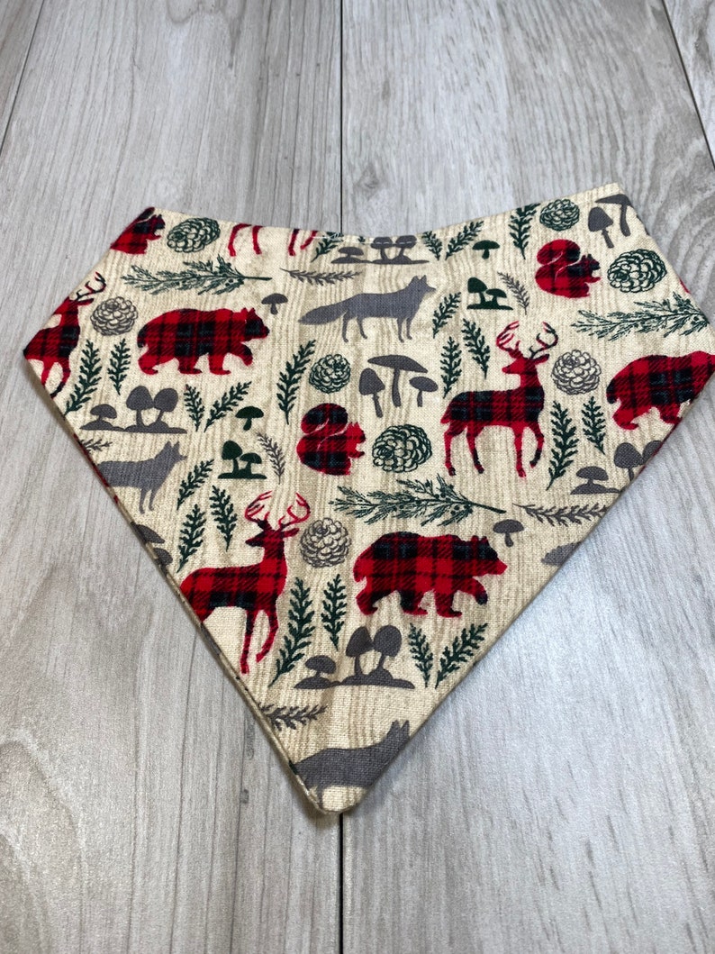 Customizable Pet Bandana with snaps: 100% Cotton flannel, washable and durable. Many sizes Woodland pattern image 1