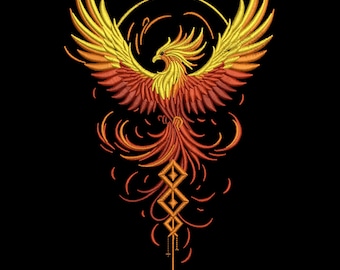 Phoenix Embroidery Design, Fire Bird Machine Embroidery File, 3 Sizes, Instant Download