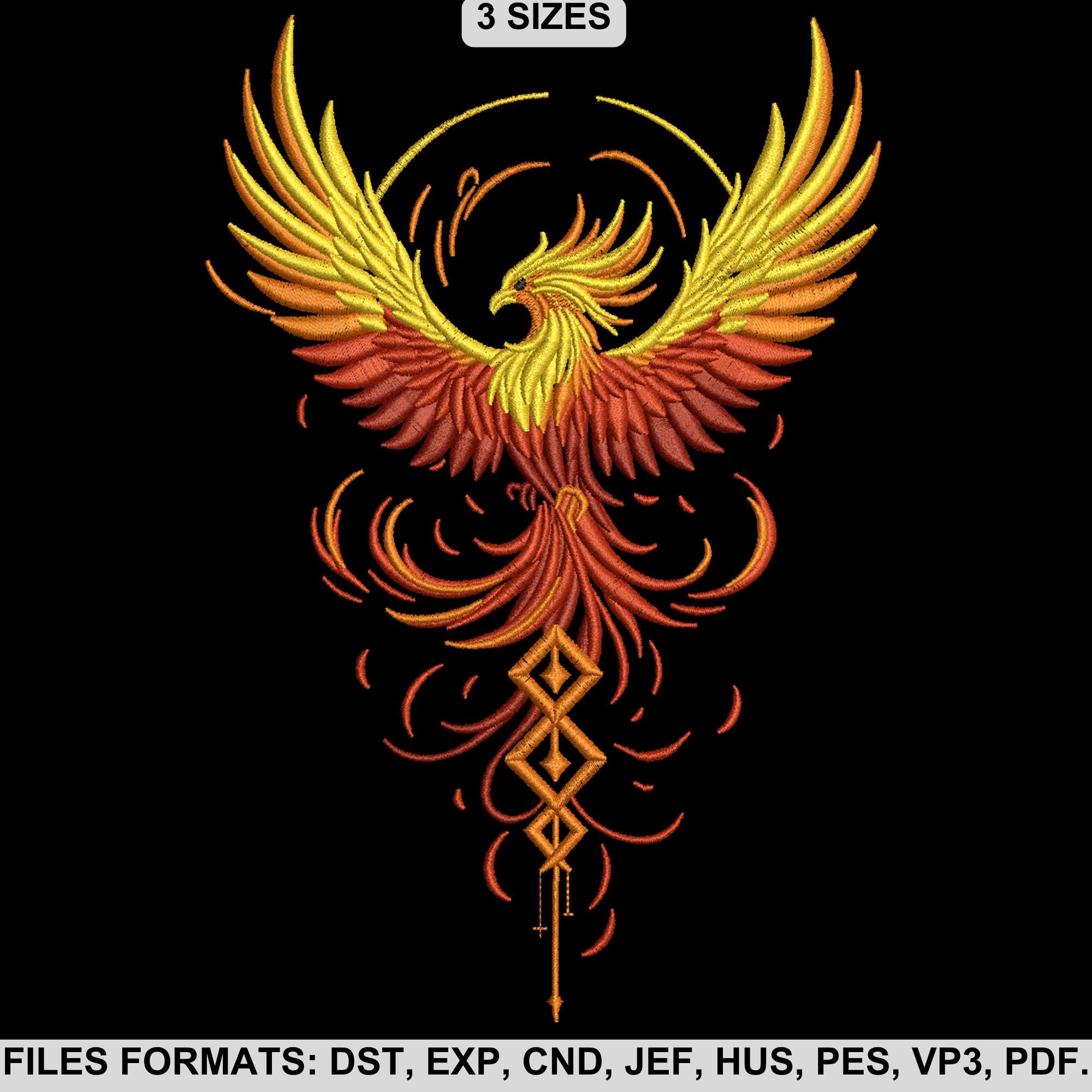 Phoenix Embroidery Design, Fire Bird Machine Embroidery File, 3