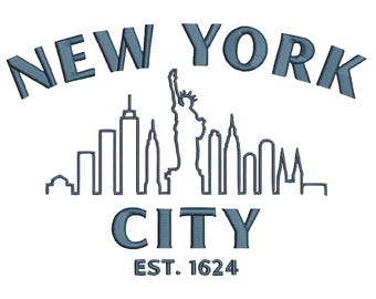 New York City Stickdatei, NYC Skyline Stickdatei, Freiheitsstatue Stickerei, USA Stadt Stickerei, 3 Größen, Instant Download.