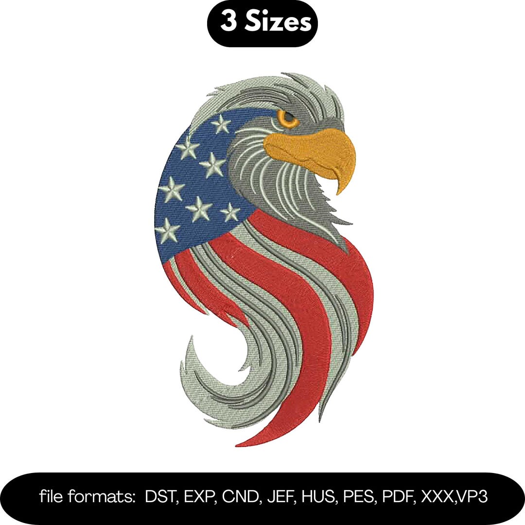 Patriotic Eagle Embroidery Design, American Flag Bald Eagle Machine ...