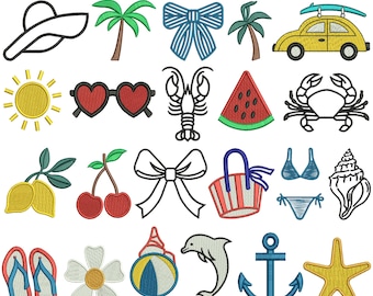 22 Tiny Coastal Machine Embroidery Design Bundle, Summer Beach Clipart, 3 Sizes, Digital Download.
