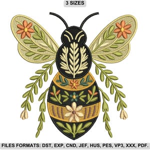 Motif de broderie Machine floral abeille : 3 tailles (téléchargement instantané, motif PDF inclus