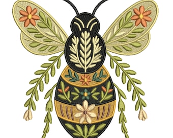 Floral Bee Machine Embroidery Design, 3 Sizes, Instant Download.