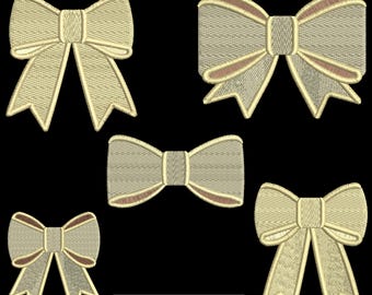 Bow Embroidery Designs, Set of 5, Multiple Sizes,Instant Download