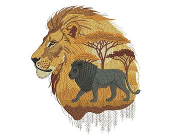 Nature Lion Machine Embroidery Pattern, Lion Silhouette Embroidery Design, Wildlife Machine Embroidery, 3 Sizes, Instant Download.