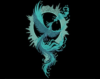 Majestic Phoenix Embroidery Design, Fire Bird Machine Pattern, 3 Sizes, Instant Download.