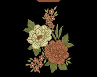 Disegno da ricamo con fiore di peonia vintage, elegante disegno da ricamo floreale, 3 misure, download immediato.