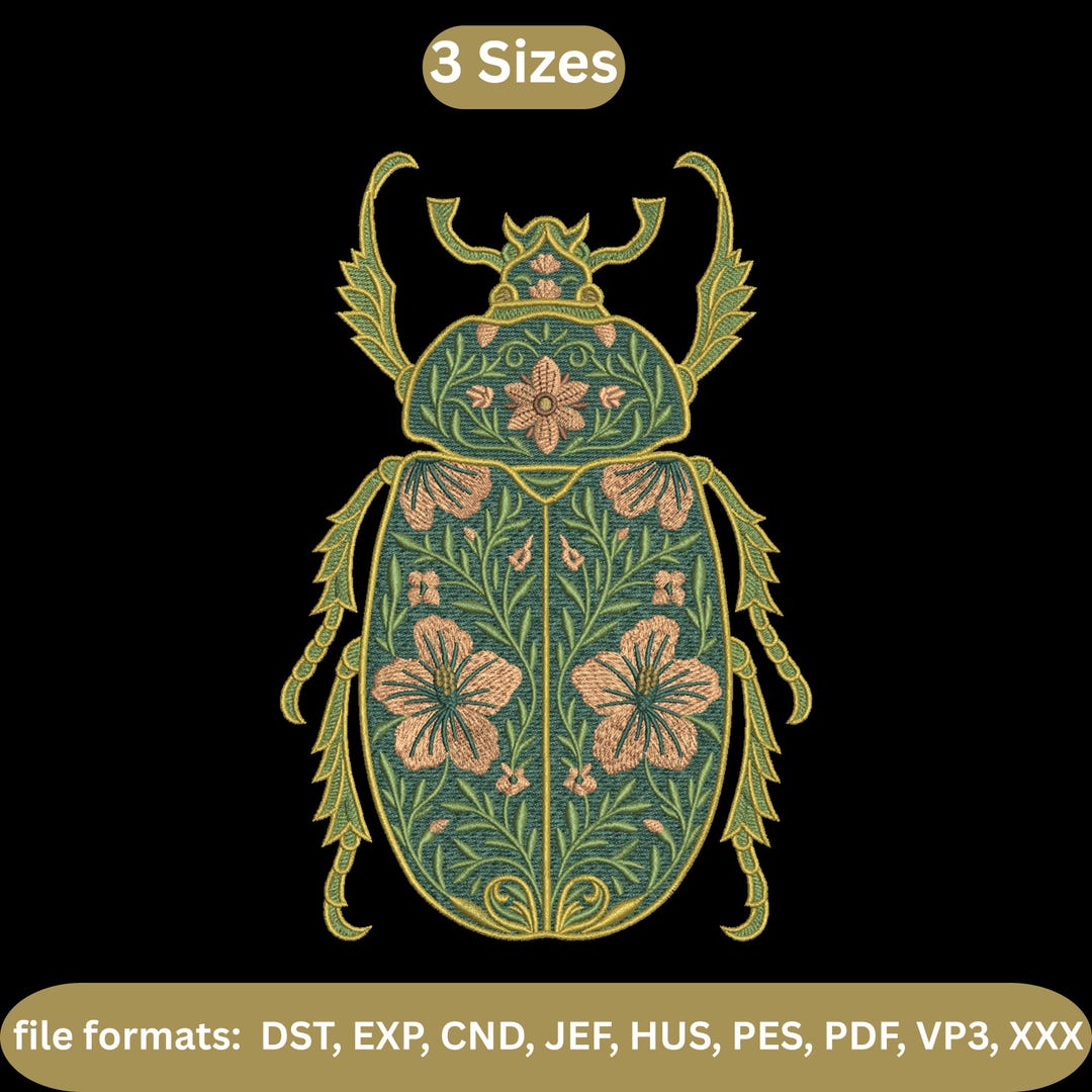 Floral Beetle Embroidery Design, Insect Machine Embroidery, Scarab Bug ...