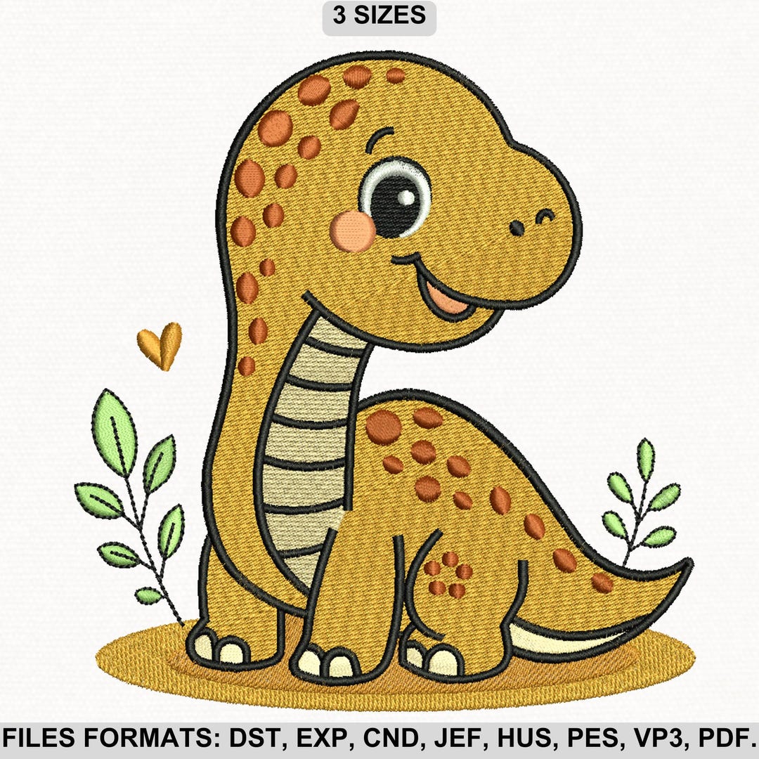 Cute Dinosaur Embroidery Design, Baby Dino Machine Embroidery File, 3 ...