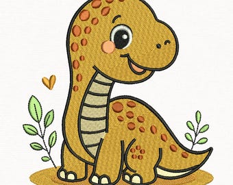 Uroczy wzór do haftu z dinozaurem, plik do haftu maszynowego z małym dinozaurem, 3 rozmiary, natychmiastowe pobranie.