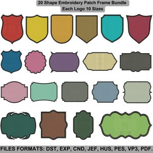 20 Shape Embroidery Patch Frame Bundle, 10 Sizes Each, Machine Embroidery Border, Instant Download.